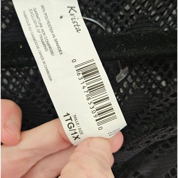 Black Lace Hooded Zip Up Top/ Swim Cover-Up - Picture 5 of 5